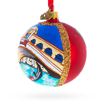Gondola under The Rialto Bridge, Venice, Italy Glass Ball Christmas Ornament 3.25 Inches