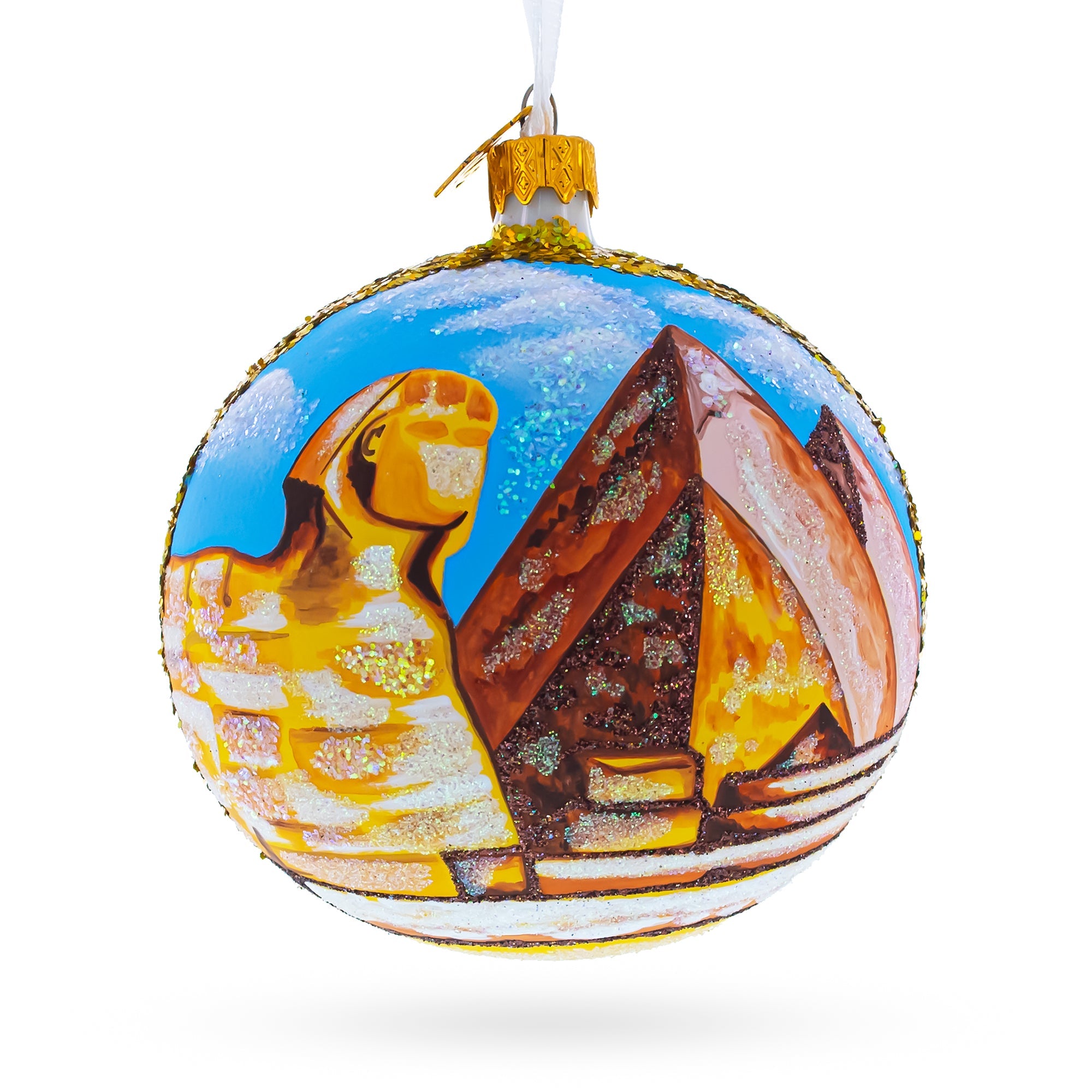 Pyramids and Great Sphinx of Giza, Egypt Glass Ball Christmas Ornament 4 Inches BestPysanky