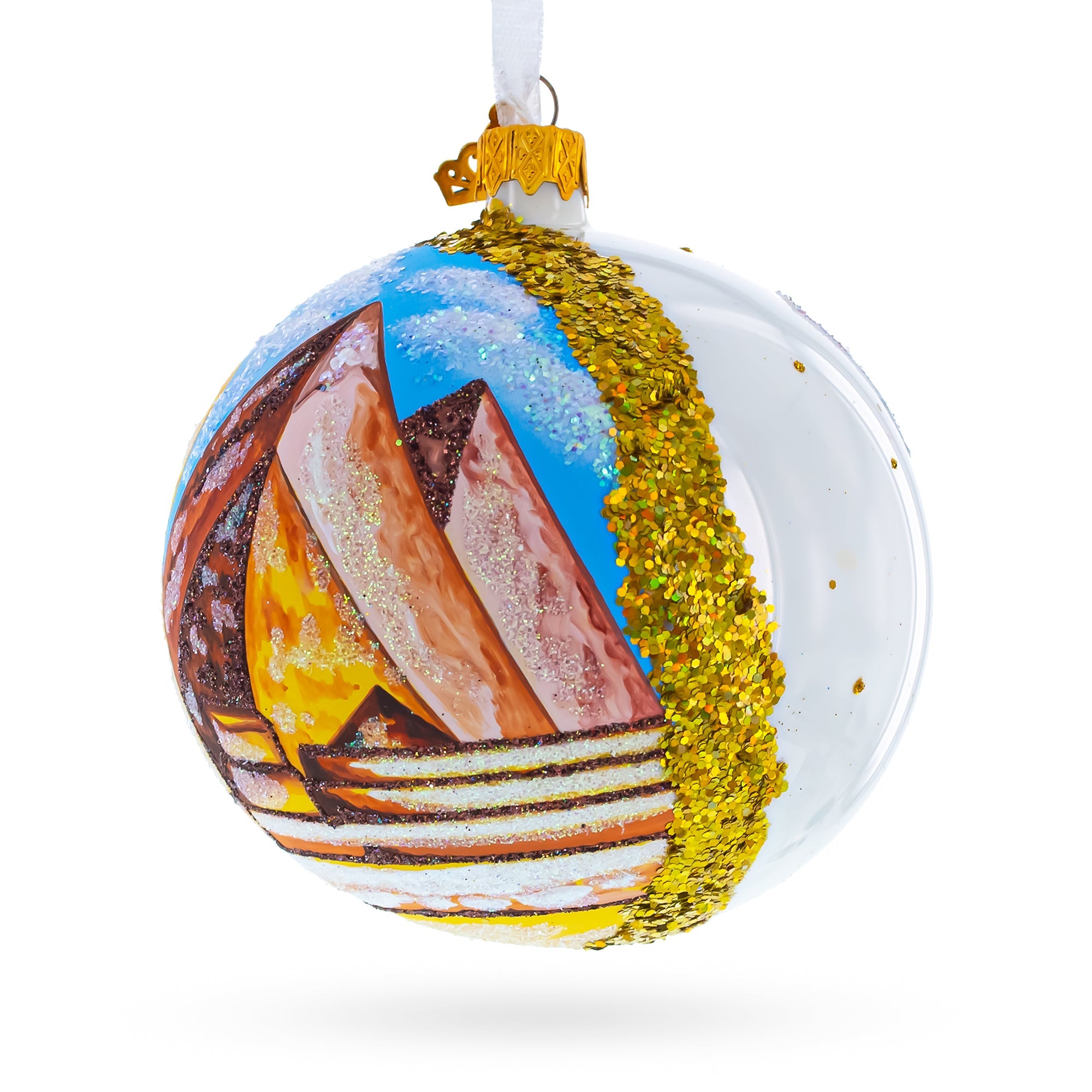 Pyramids and Great Sphinx of Giza, Egypt Glass Ball Christmas Ornament 4 Inches BestPysanky