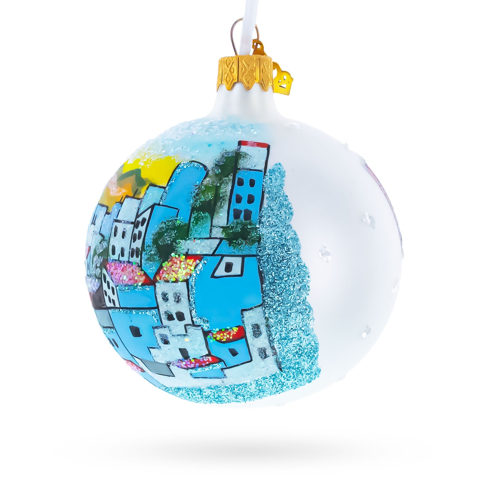 Blue City Chefchaouen, Morocco Glass Ball Christmas Ornament 3.25 Inches