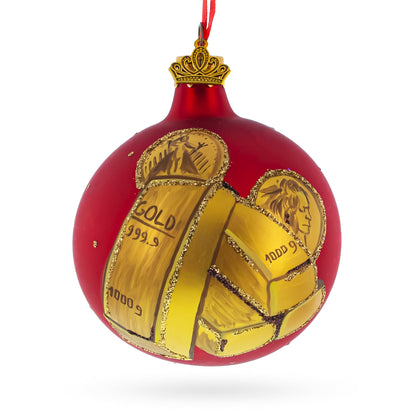 Gold Bars and Coins Glass Ball Christmas Ornament 3.25 Inches