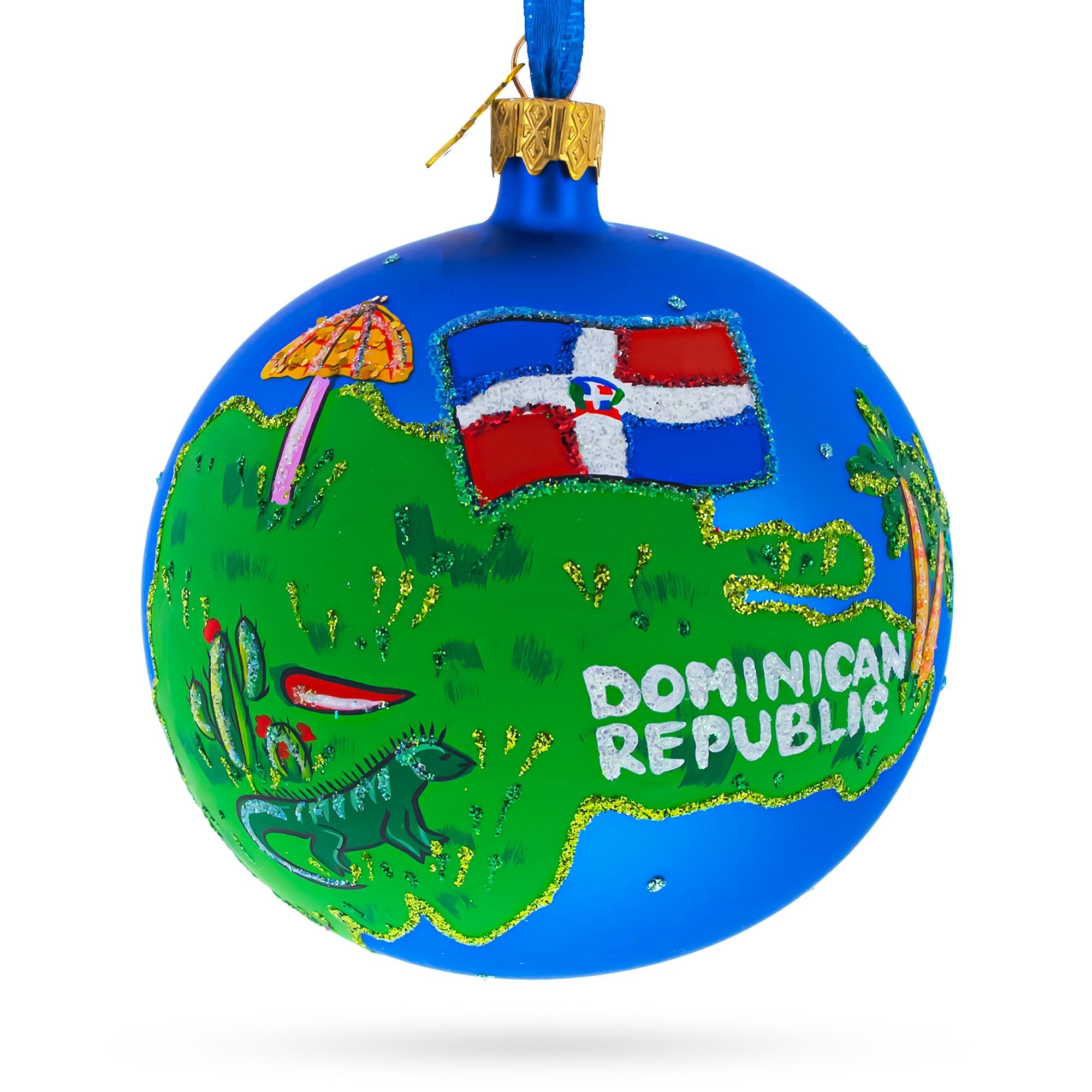 Dominican Republic Glass Ball Christmas Ornament 4 Inches BestPysanky