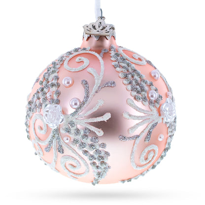 Snow Swirls on Metallic Rose Pink Glass Ball Christmas Ornament 3.25 Inches