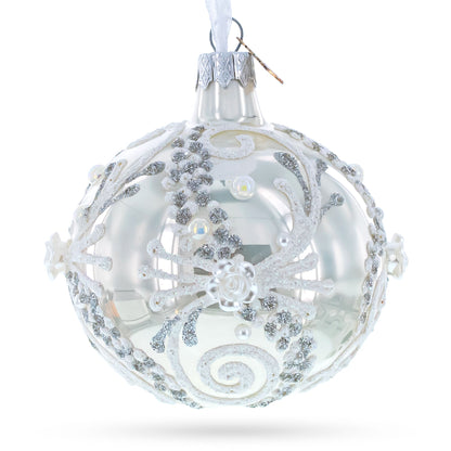 Snow Swirls on White Glass Ball Christmas Ornament 3.25 Inches BestPysanky