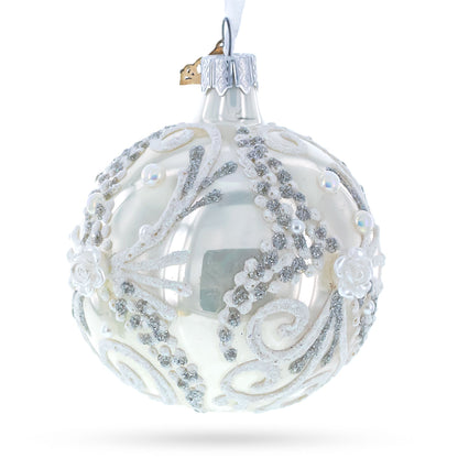 Snow Swirls on White Glass Ball Christmas Ornament 3.25 Inches BestPysanky