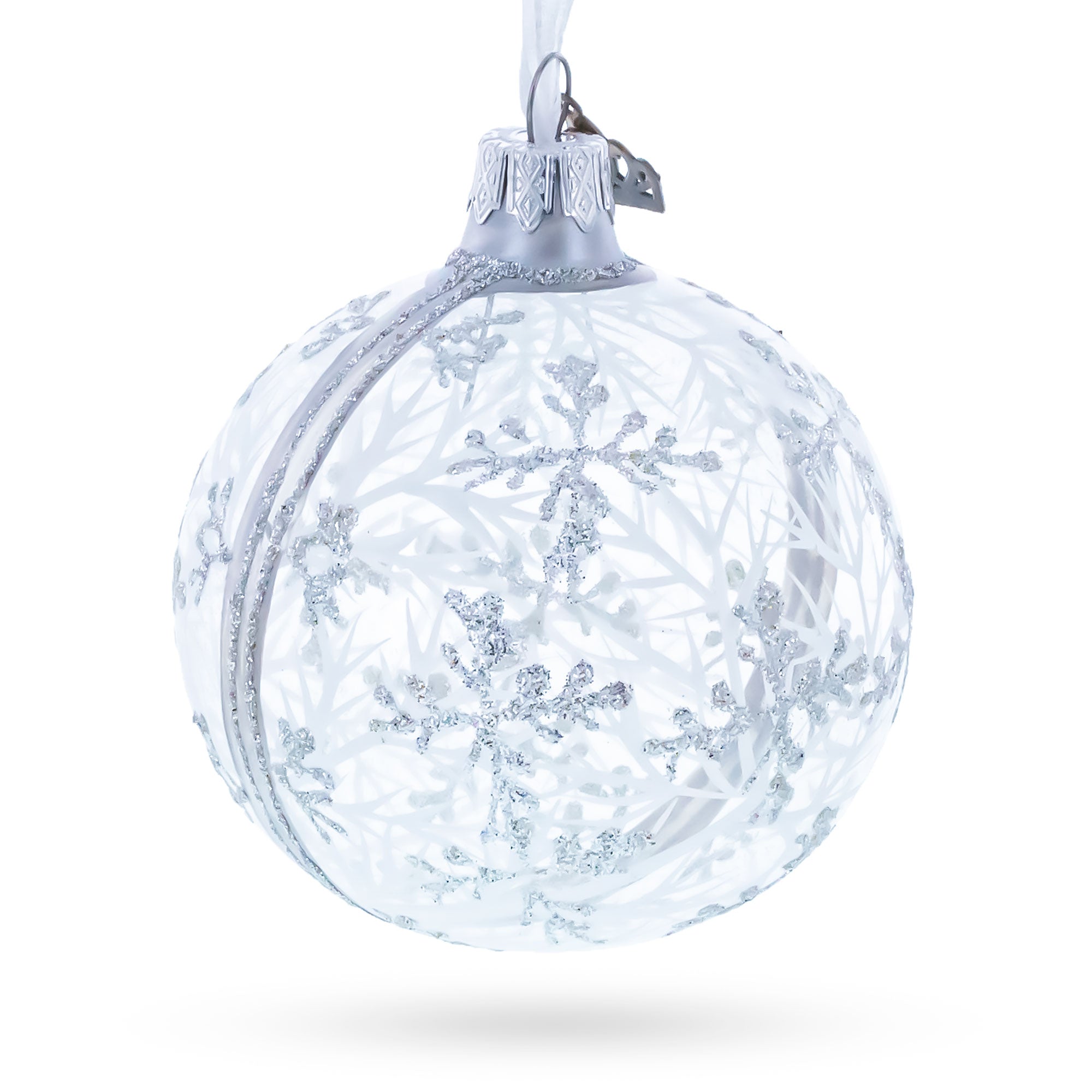 Snowflakes on Clear Glass Ball Christmas Ornament 3.25 Inches