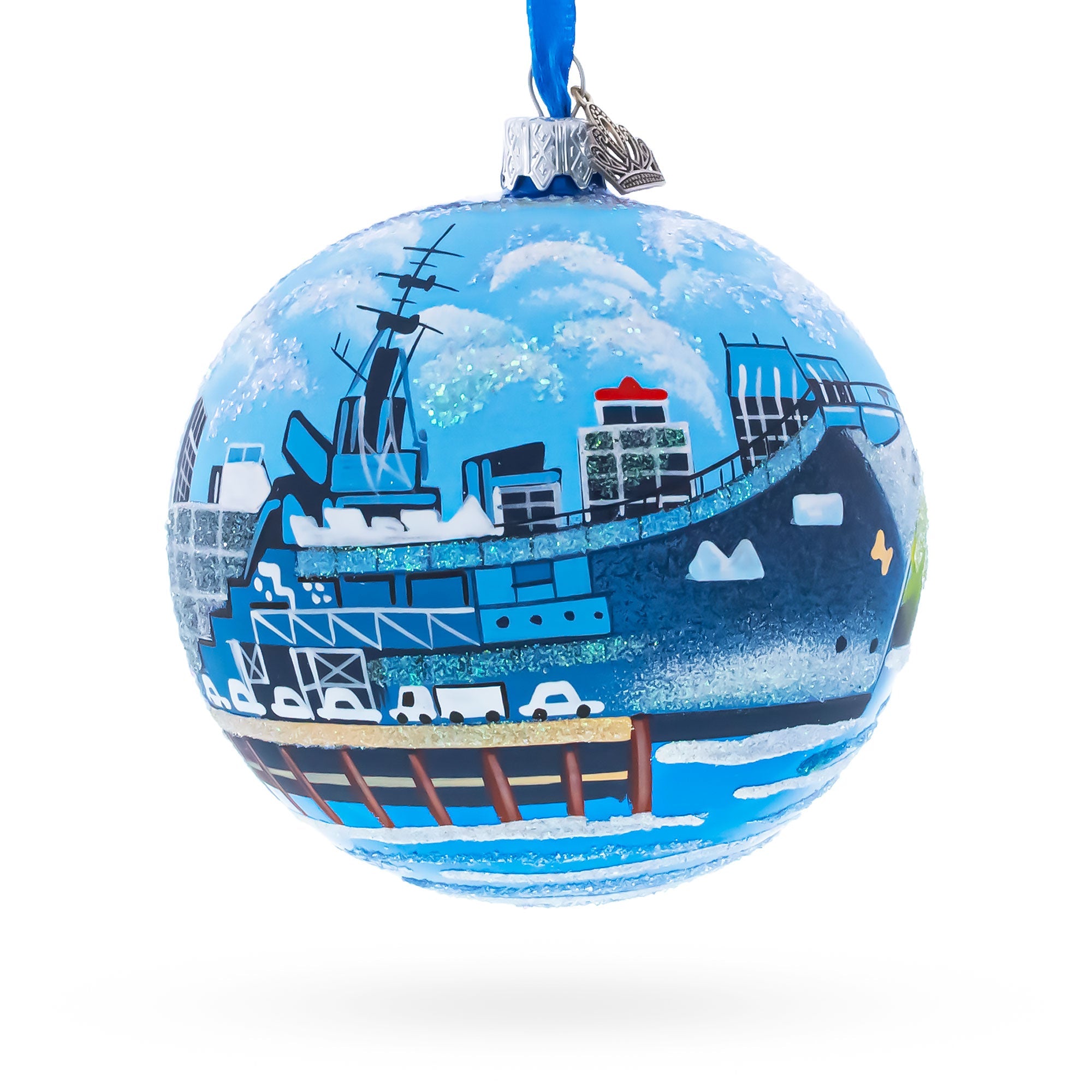 USS Midway Museum, San Diego, California, USA Glass Ball Christmas Ornament 4 Inches