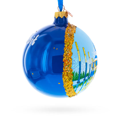 Detroit Riverfront, Detroit, Michigan, USA Glass Ball Christmas Ornament 4 Inches