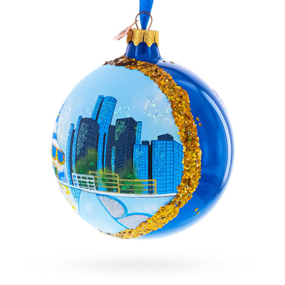 Detroit Riverfront, Detroit, Michigan, USA Glass Ball Christmas Ornament 4 Inches