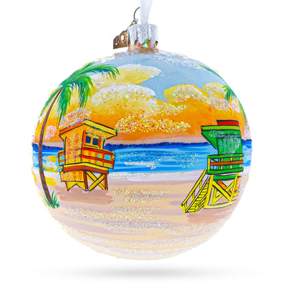 South Beach, Miami, Florida, USA Glass Ball Christmas Ornament 4 Inches