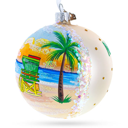 South Beach, Miami, Florida, USA Glass Ball Christmas Ornament 4 Inches