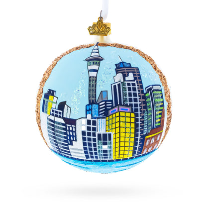 Sky Tower, Auckland, New Zealand Glass Ball Christmas Ornament 4 Inches