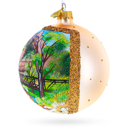 Bridge in the Mountain Park Painting Glass Ball Christmas Ornament 4 Inches BestPysanky