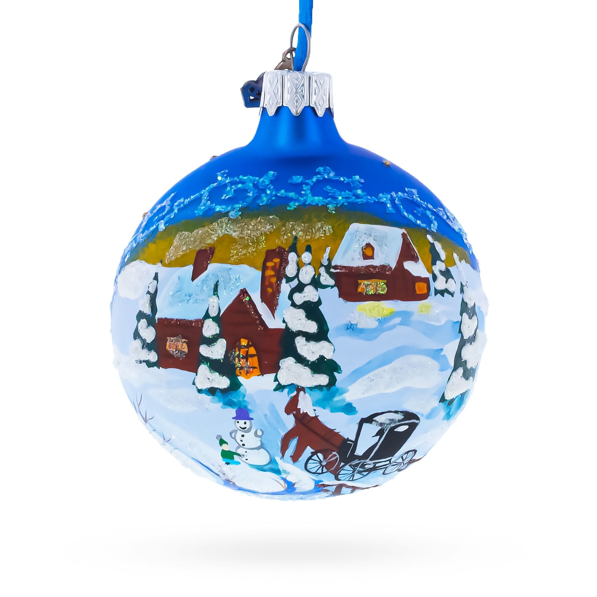 The Couch in the Winter Village Glass Ball Christmas Ornament 3.25 Inches
