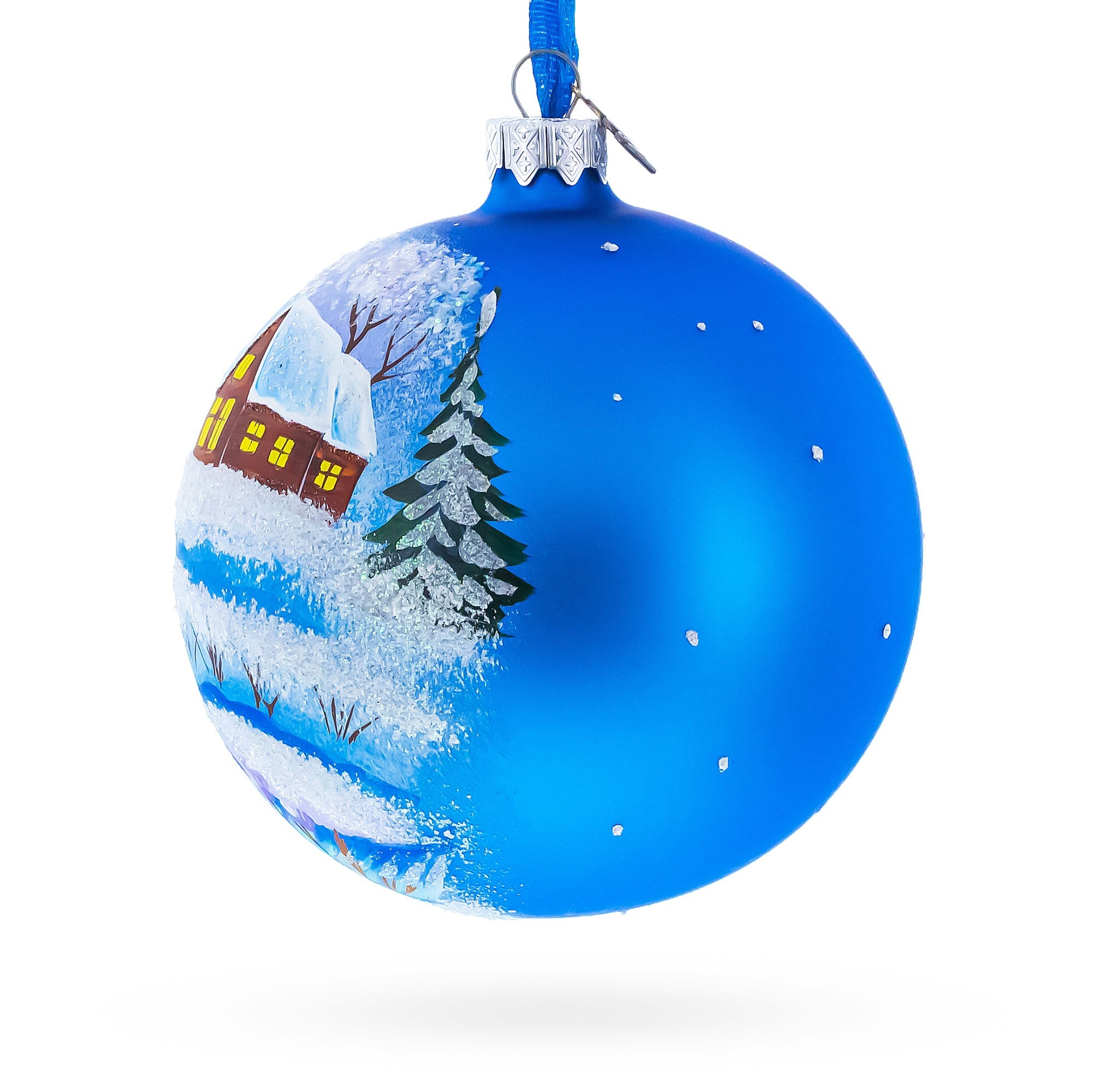 Winter Village by the River Glass Ball Christmas Ornament 4 Inches