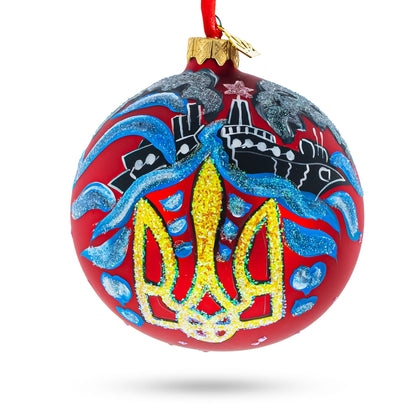 Ukrainian Tryzub Glass Ball Christmas Ornament 4 Inches