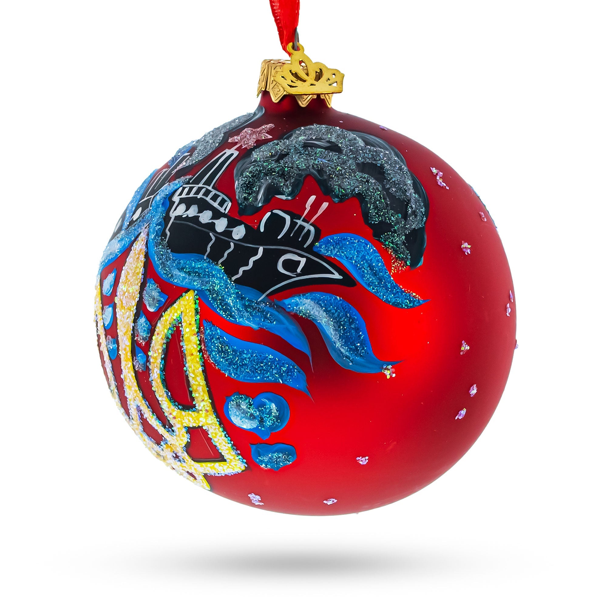 Ukrainian Tryzub Glass Ball Christmas Ornament 4 Inches