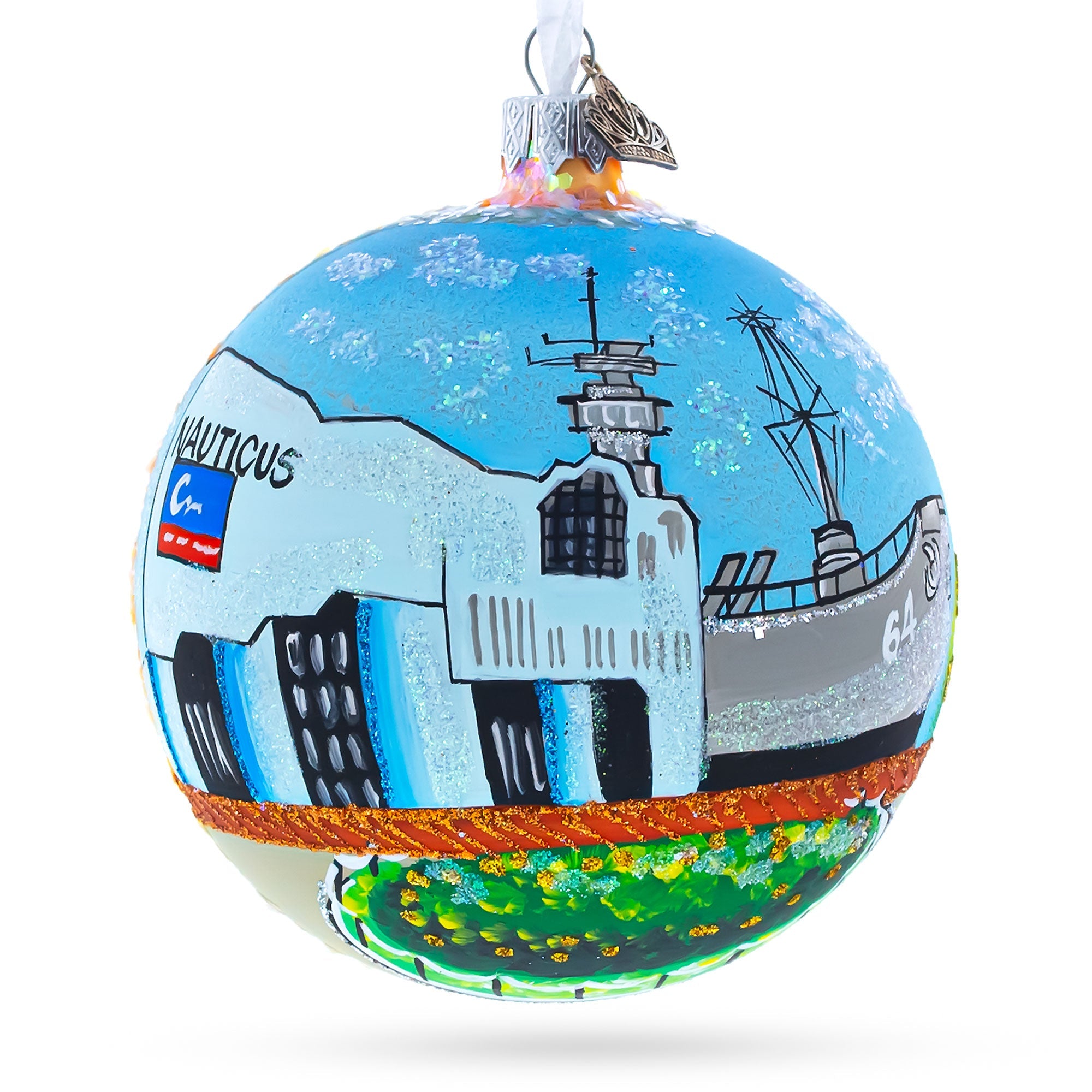 Battleship Wisconsin at Nautilus, Norfolk, Virginia, USA Glass Ball Christmas Ornament 4 Inches BestPysanky