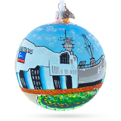 Battleship Wisconsin at Nautilus, Norfolk, Virginia, USA Glass Ball Christmas Ornament 4 Inches BestPysanky