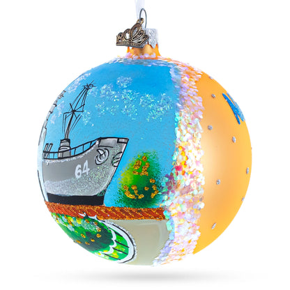 Battleship Wisconsin at Nautilus, Norfolk, Virginia, USA Glass Ball Christmas Ornament 4 Inches BestPysanky