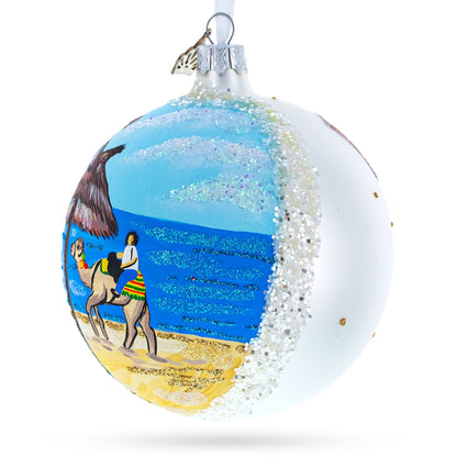 Beach at Hammamet, Tunisia Glass Ball Christmas Ornament 4 Inches BestPysanky