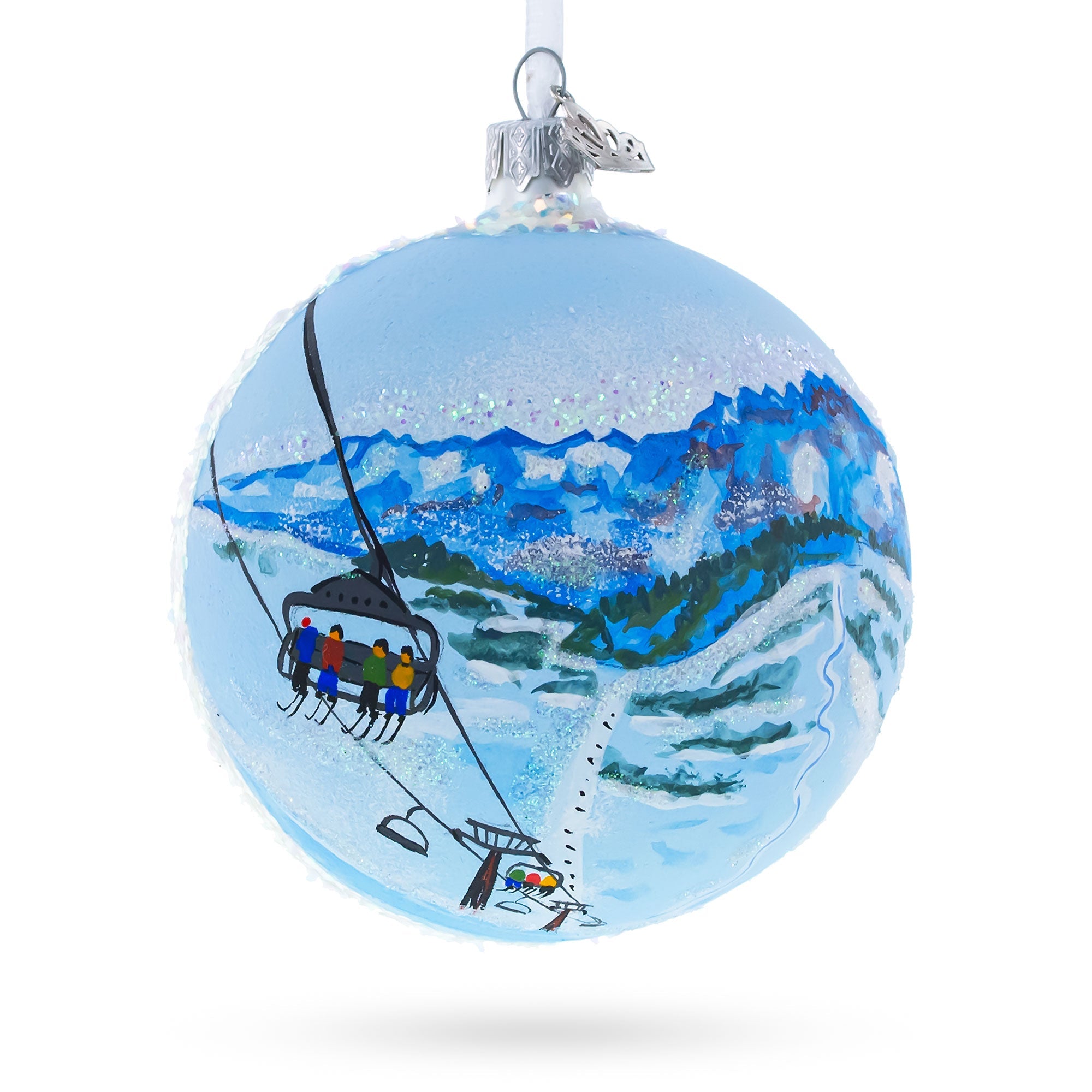 Les Portes du Soleil Ski Resort, Switzerland and France Glass Christmas Ornament