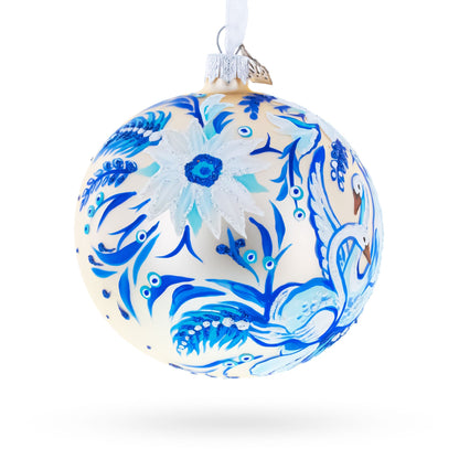 Swans in Daisies Garden Glass Ball Ornament