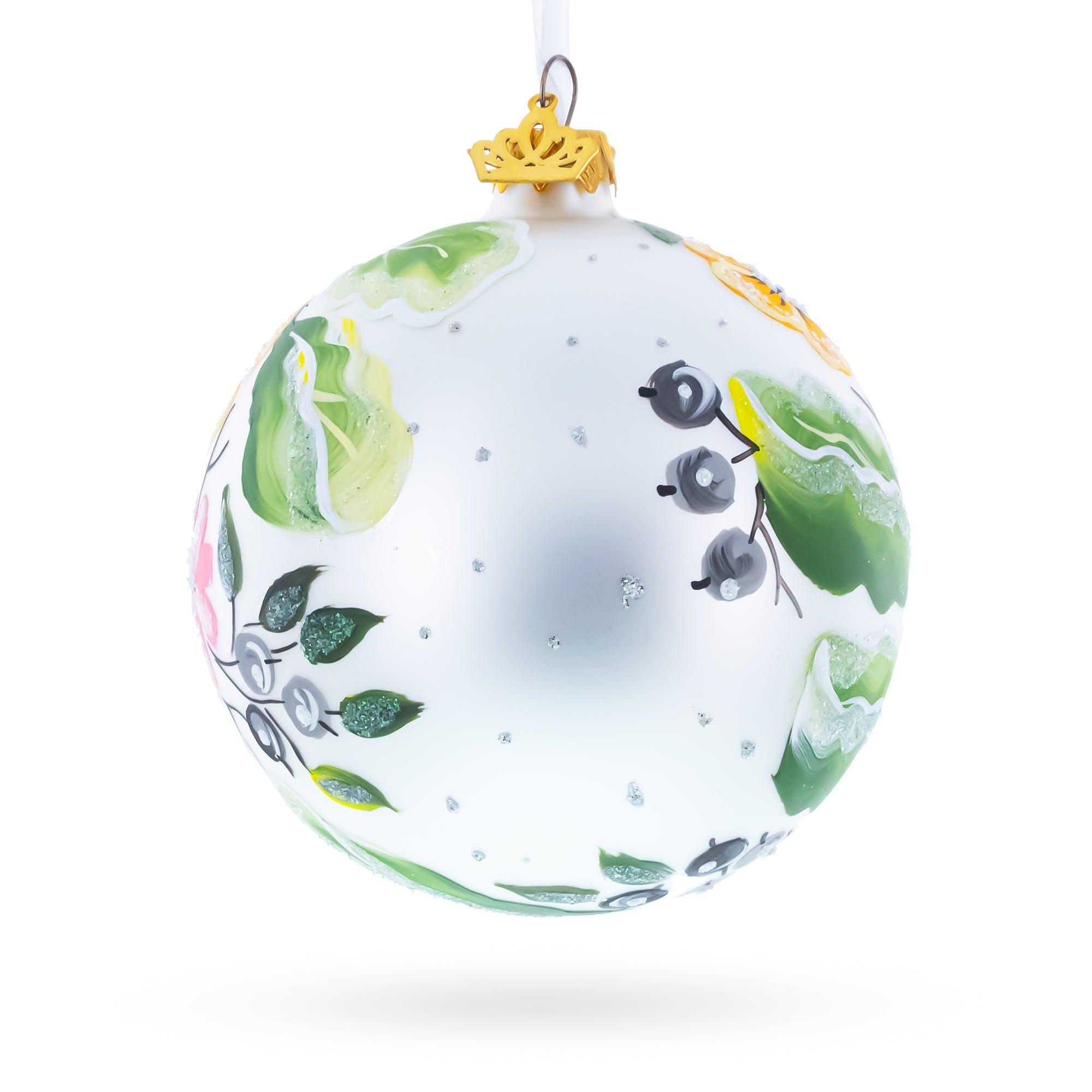 Birds Singing Extravaganza Glass Ball Christmas Ornament 4 Inches