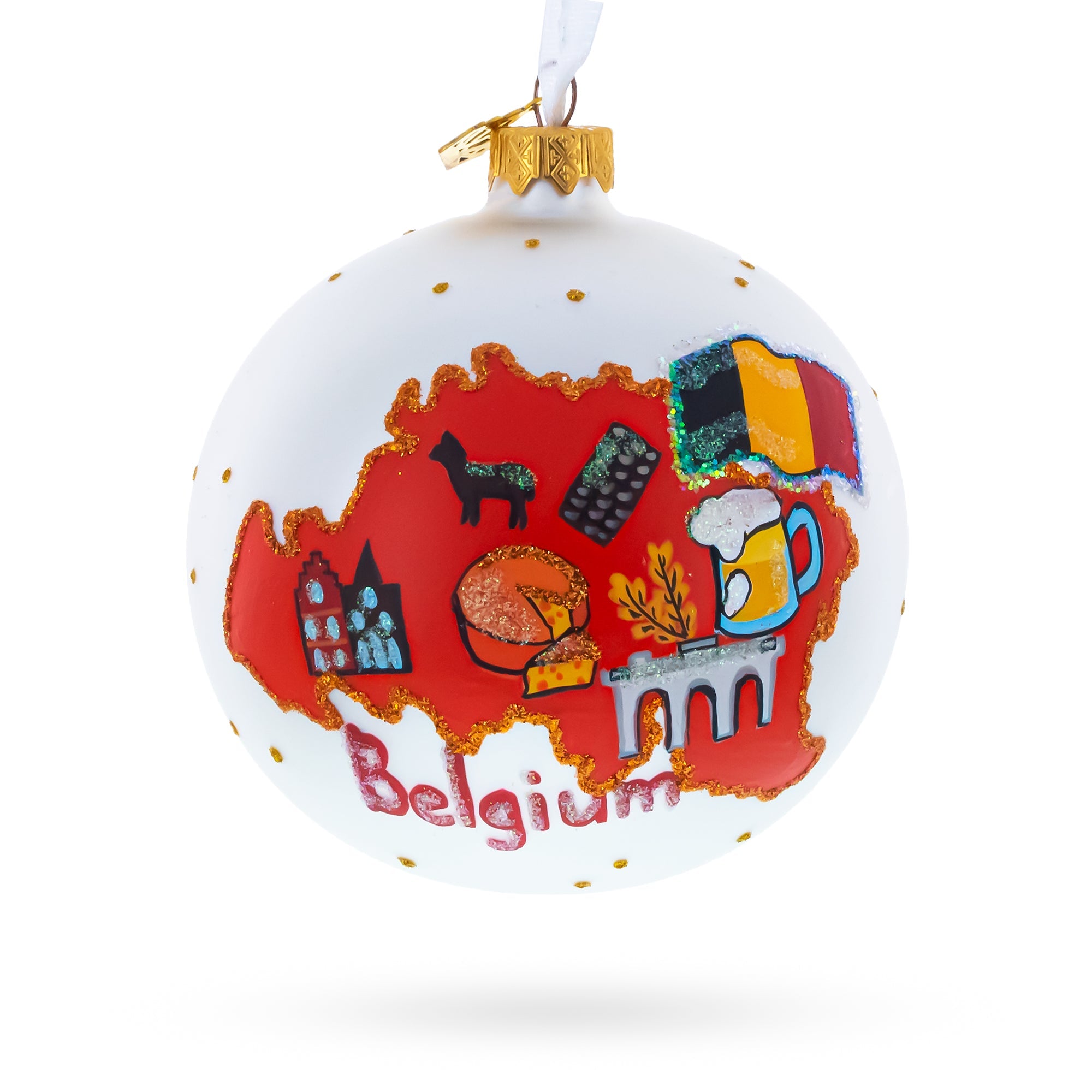 Belgium Landmarks and Symbols Glass Ball Christmas Ornament 4 Inches
