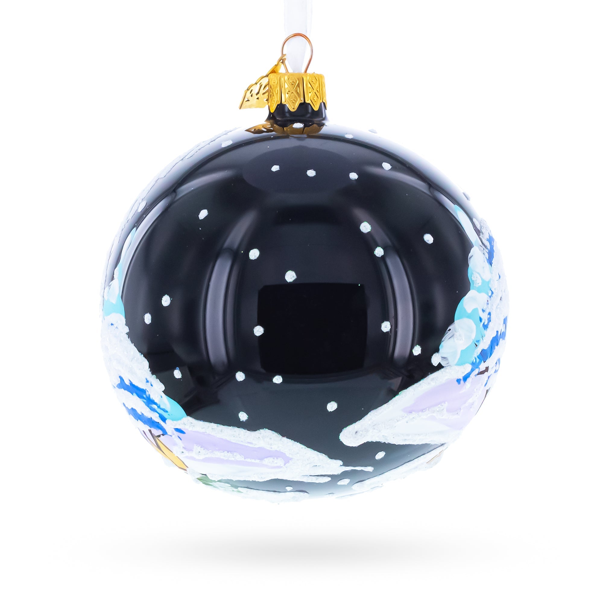 Snow Covered Winter Village Glass Ball Christmas Ornament 4 Inches