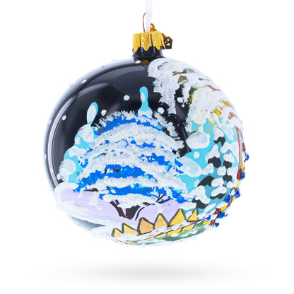 Snow Covered Winter Village Glass Ball Christmas Ornament 4 Inches
