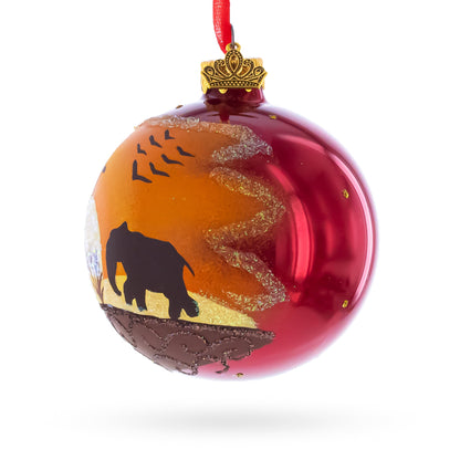African Sunset with Giraffe and Tree Glass Ball Christmas Ornament 3.25 Inches