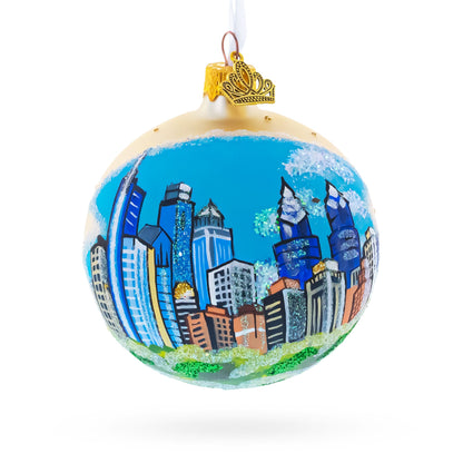 Skyline of Philadelphia, Pennsylvania Glass Ball Christmas Ornament 3.25 Inches