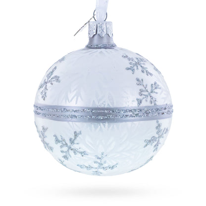 White Winter Glitter Snowflake Design Glass Ball Christmas Ornament 3.25 Inches