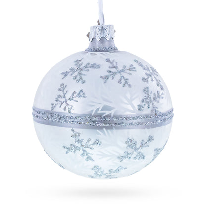 White Winter Glitter Snowflake Design Glass Ball Christmas Ornament 3.25 Inches