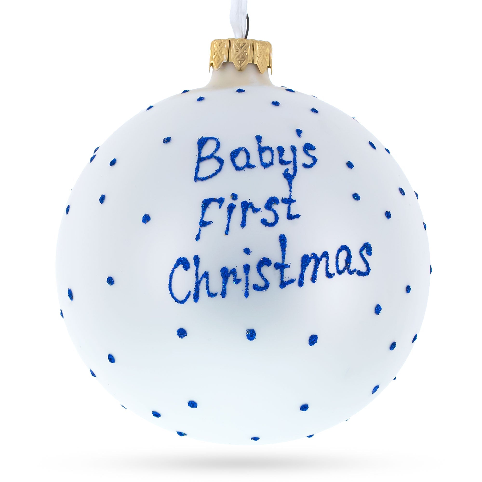 Boy Opening Gift Glass Ball Baby's First Christmas Ornament 4 Inches BestPysanky