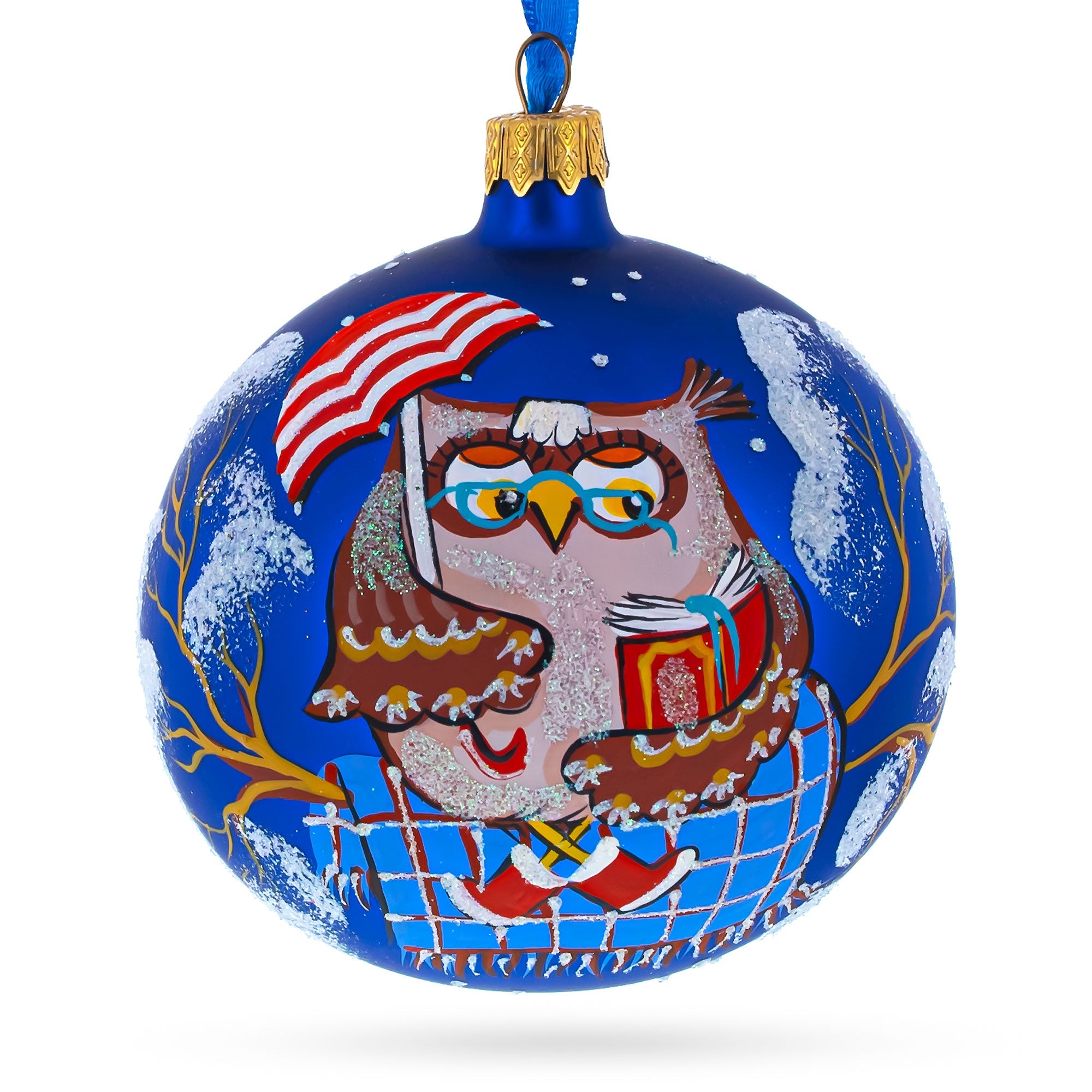 Bird Immersed in a Book Hand-Glass Ball Christmas Ornament 4 Inches