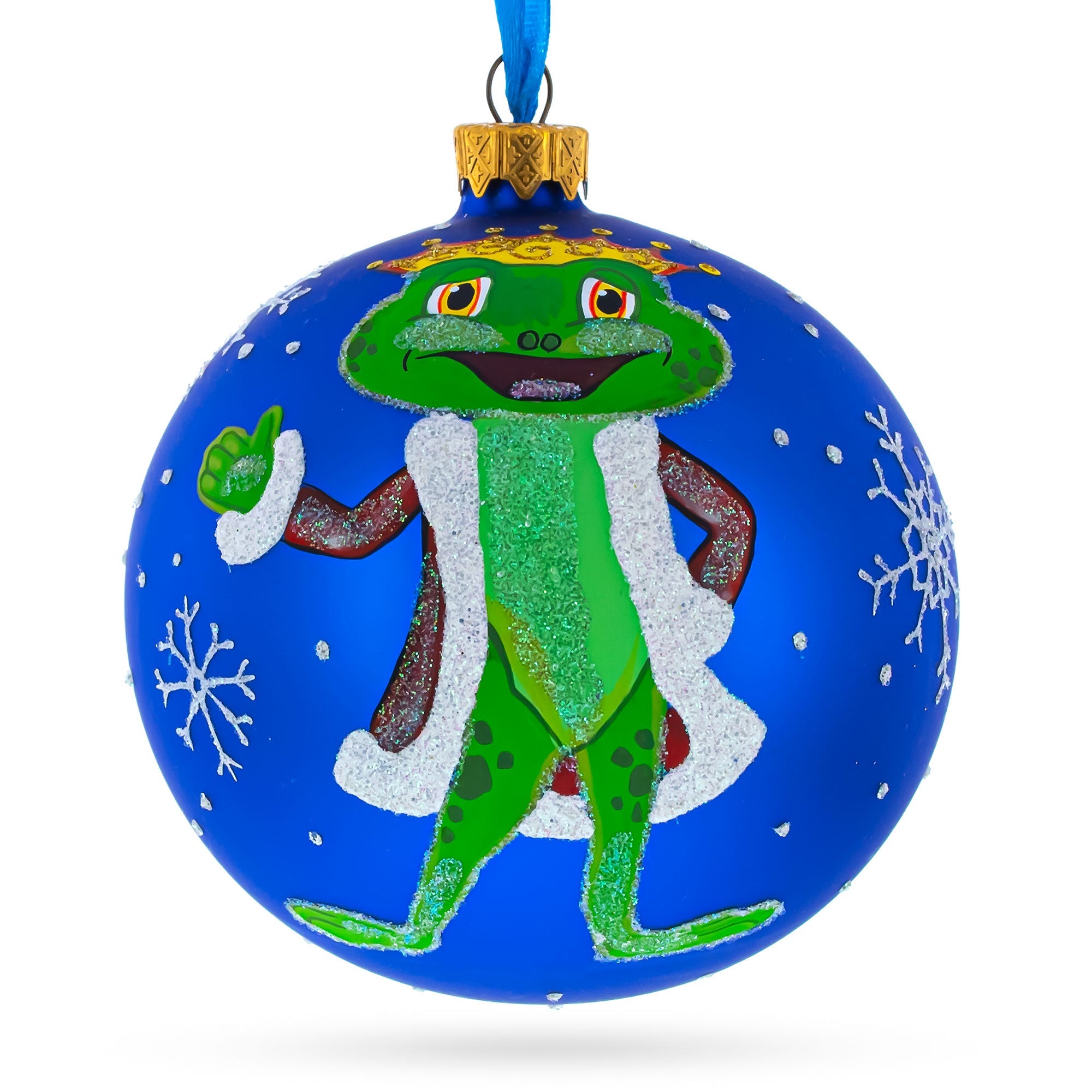 The Frog King Crowned in Splendor Hand-Glass Ball Christmas Ornament 3.25 Inches BestPysanky