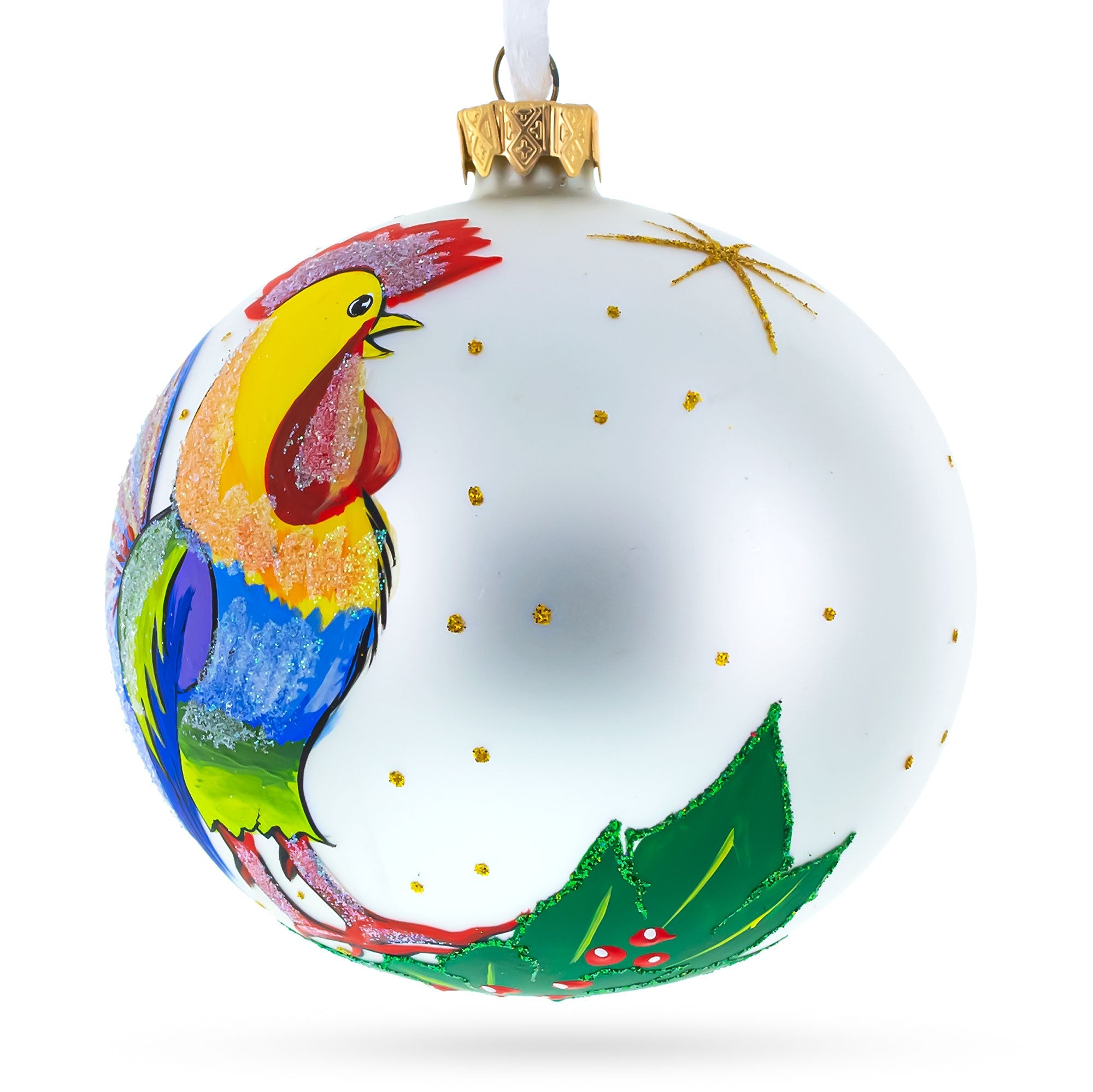 Vivid Rooster Glass Ball Christmas Ornament 3.25 Inches