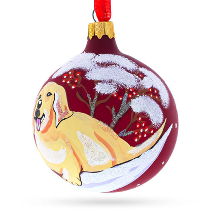 Golden Retriever Glass Ball Christmas Ornament 3.25 Inches