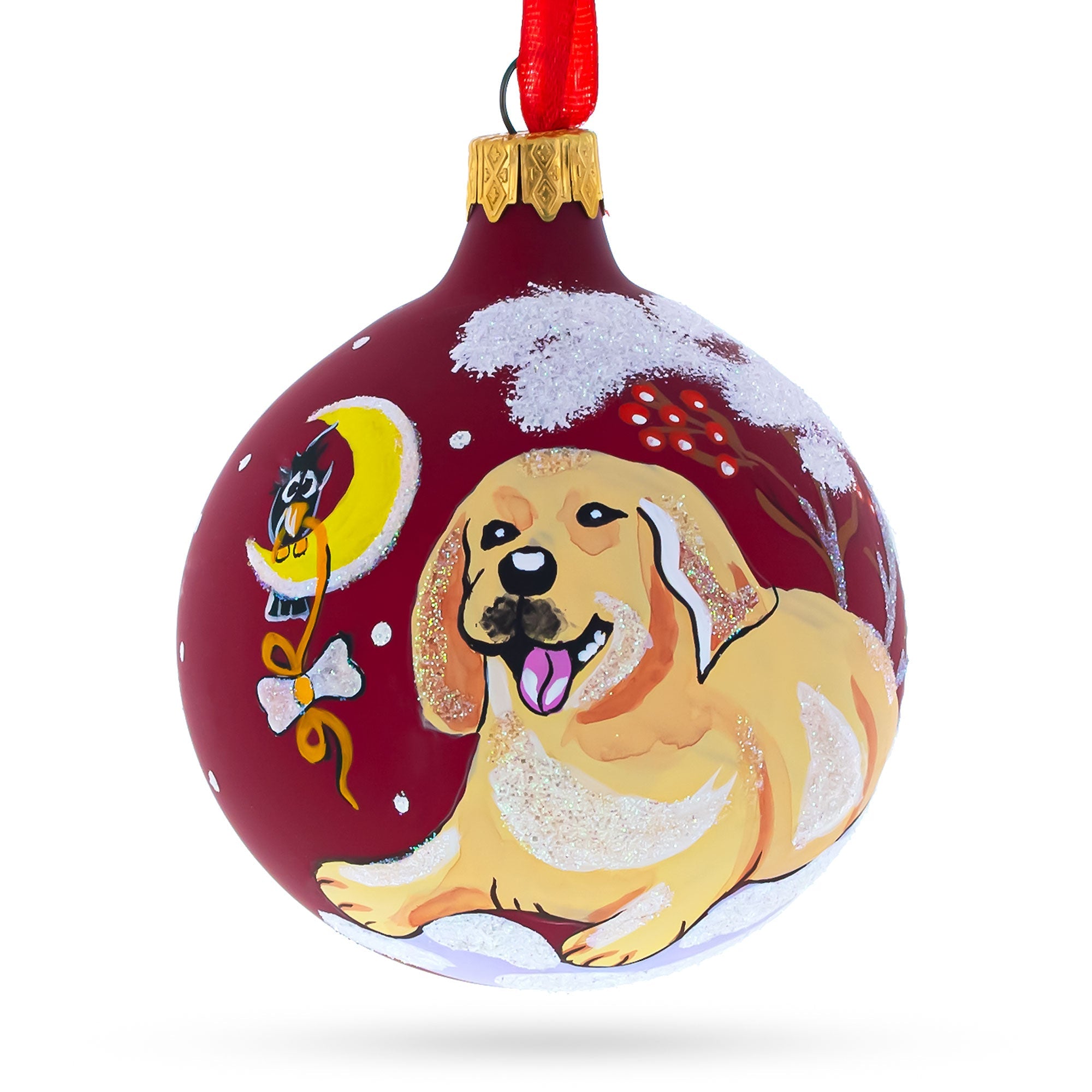 Golden Retriever Glass Ball Christmas Ornament 3.25 Inches