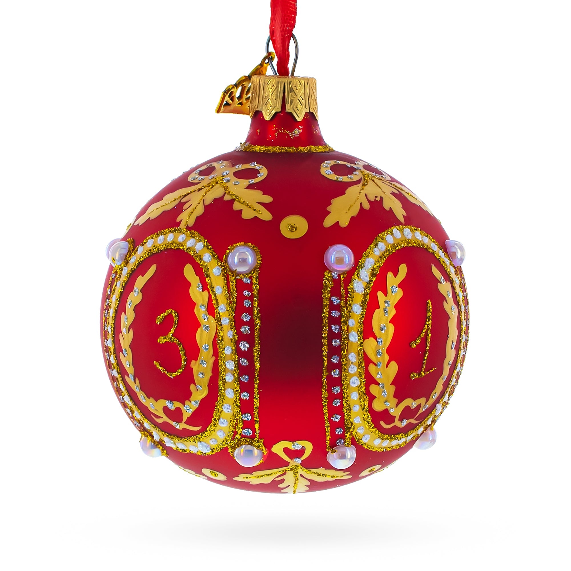 1893 Caucasus Royal Red Glass Ball Christmas Ornament 3.25 Inches