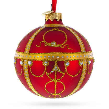 1895 Rosebud Royal Red Glass Ball Christmas Ornament 3.25 Inches