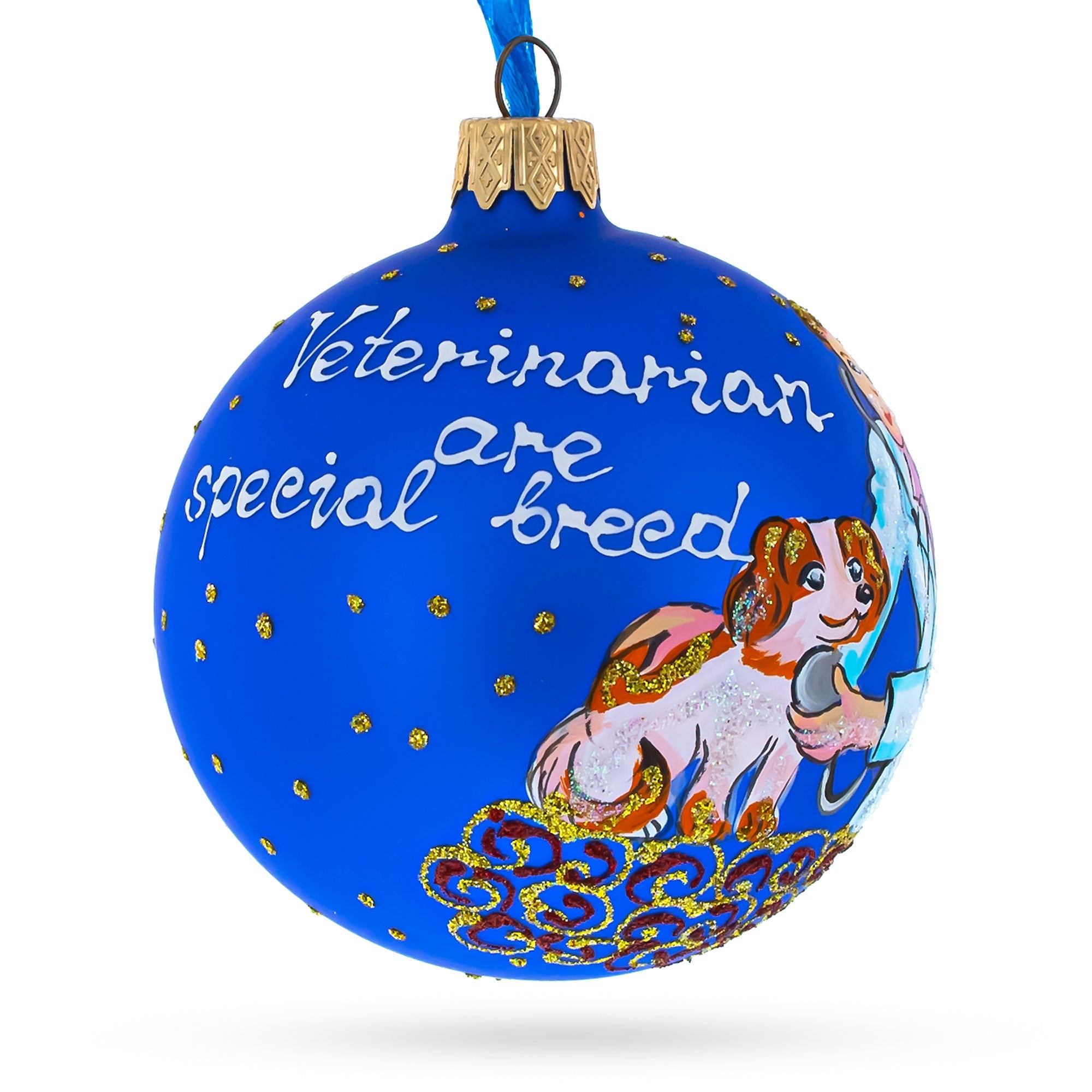 Veterinarian with Puppy Glass Ball Christmas Ornament 3.25 Inches