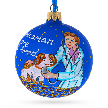Veterinarian with Puppy Glass Ball Christmas Ornament 3.25 Inches