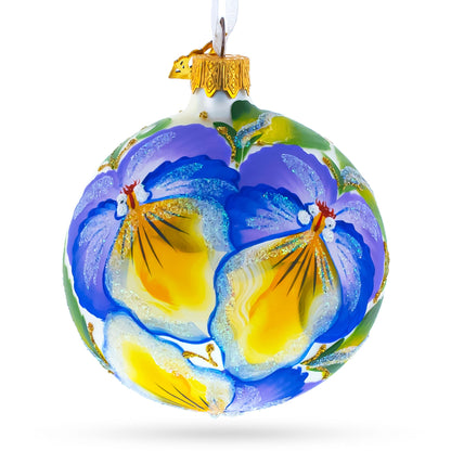 Purple Pansy Flowers Glass Christmas Ornament 3.25 Inches