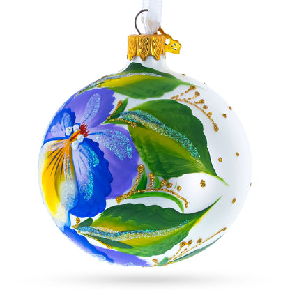 Purple Pansy Flowers Glass Christmas Ornament 3.25 Inches