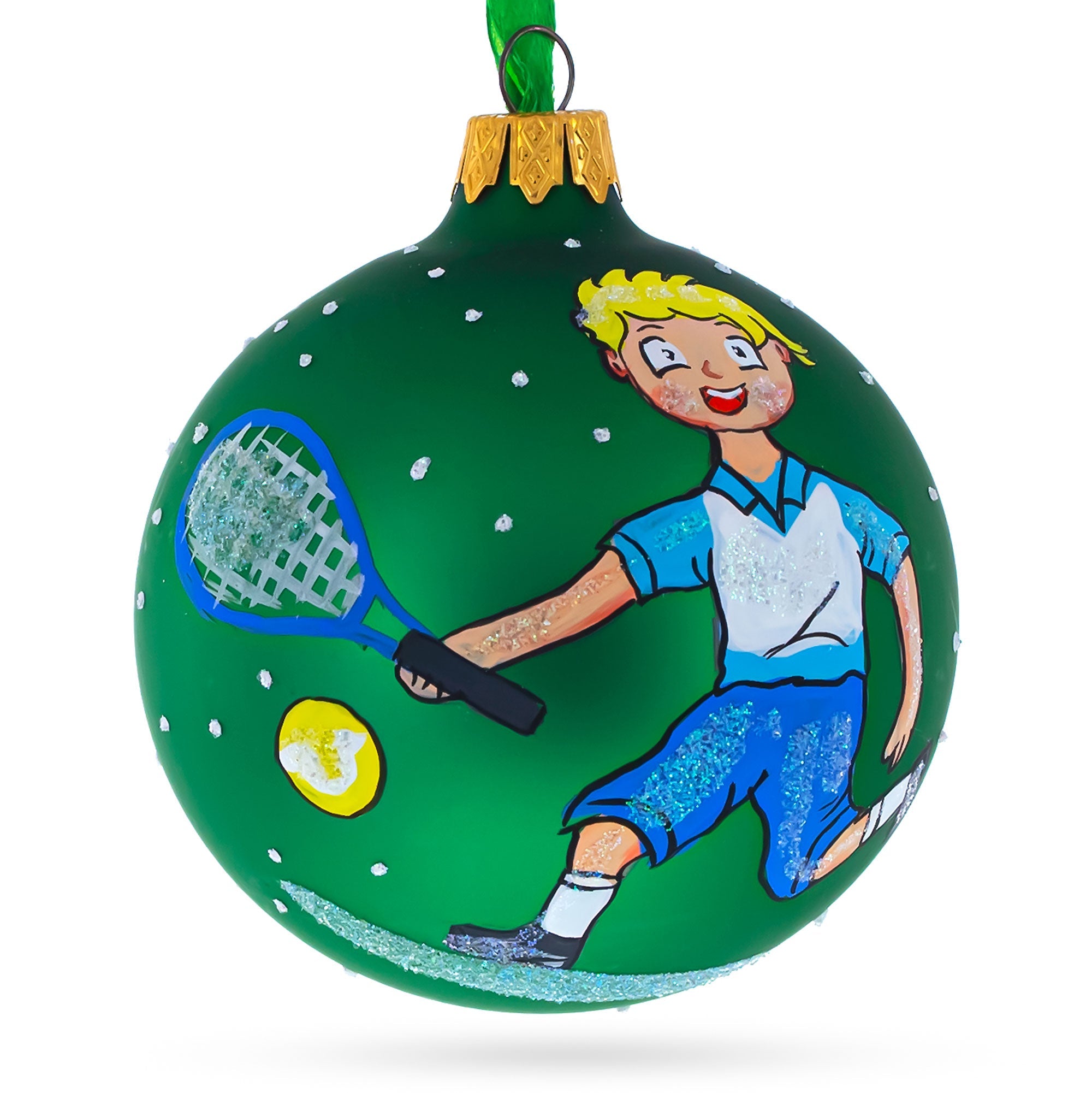 Tennis Player Glass Ball Christmas Ornament 3.25 Inches BestPysanky