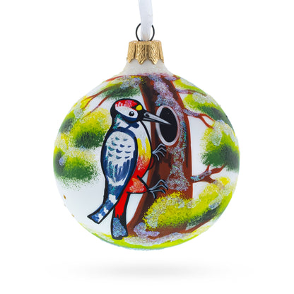 Woodpecker Glittered Glass Ball Christmas Ornament 3.25 Inches