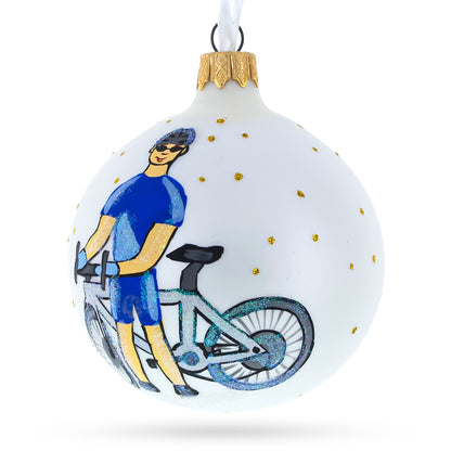 Bicycle Rider Glass Ball Christmas Ornament 3.25 Inches